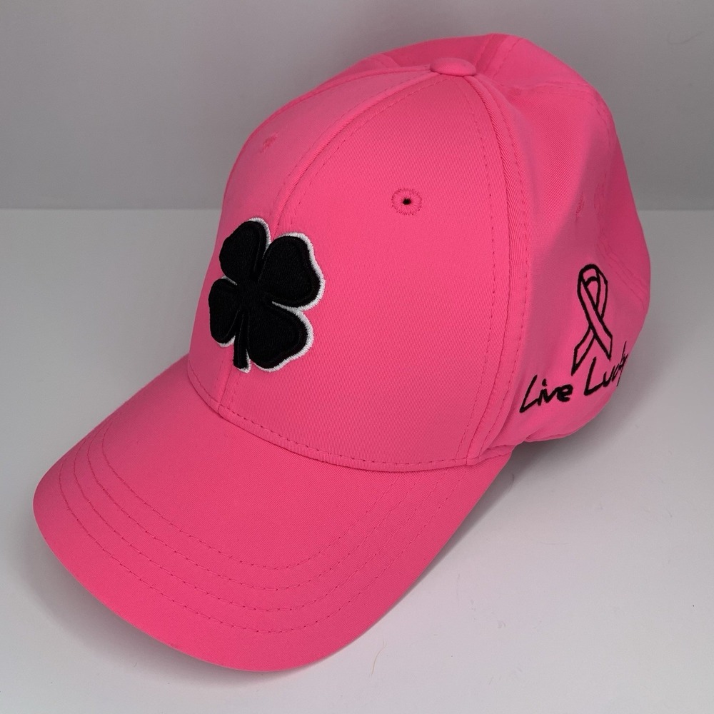 Black Clover Hat Pink Cancer Awareness Ribbon Shamrock Live Lucky Baseball Cap